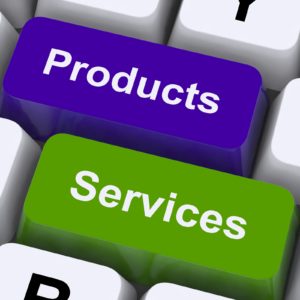 Picture of buttons mentioning products and services.